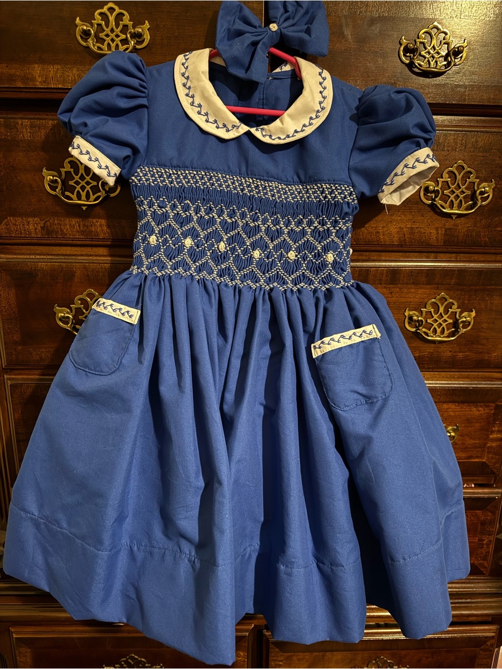 Girls' Blue Smocked Dress